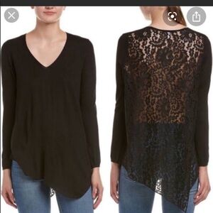 Joie black V-neck sweater with lace black & asymmetrical hem Size S